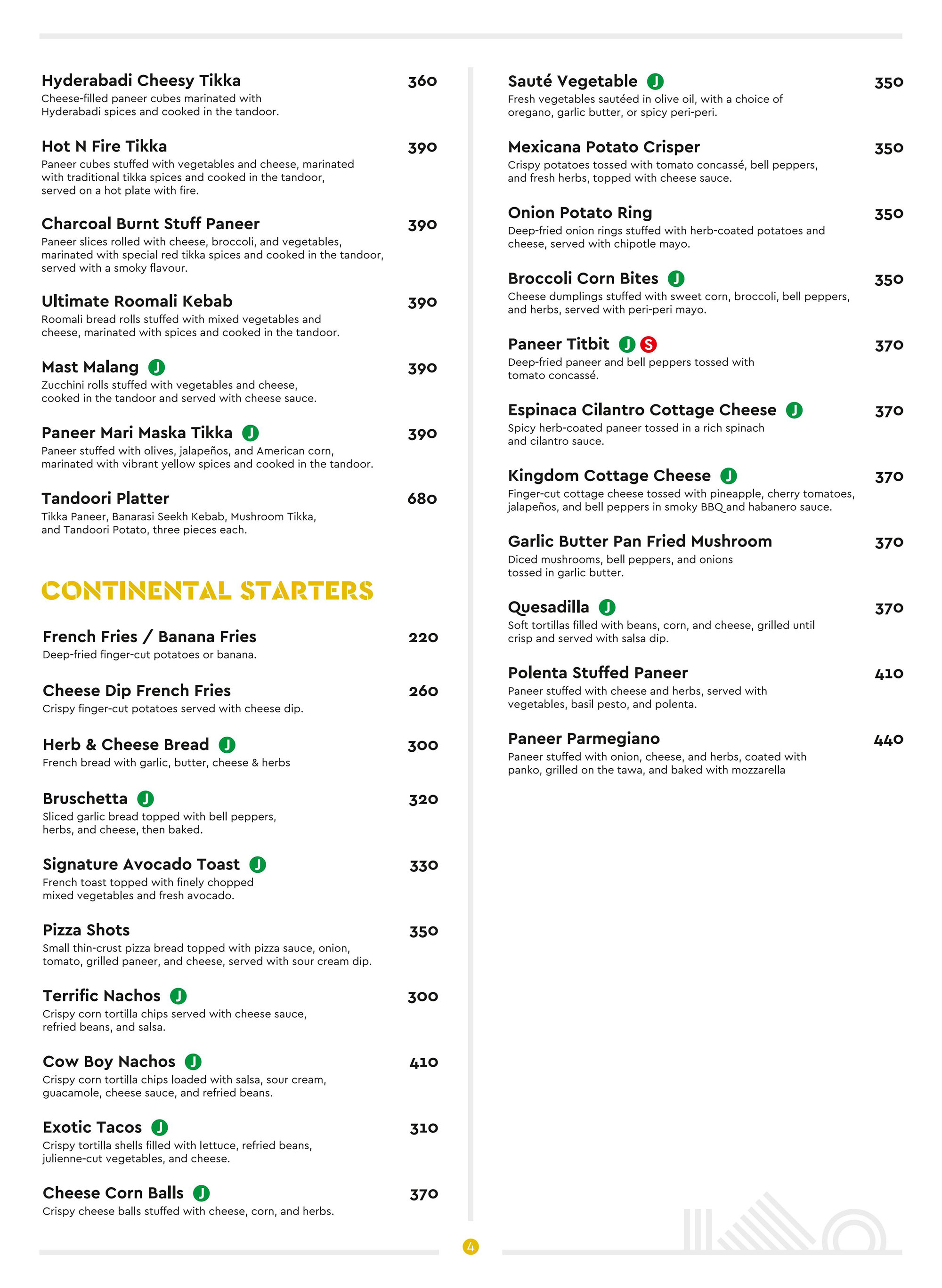3Seventy Kitchen Regular Menu